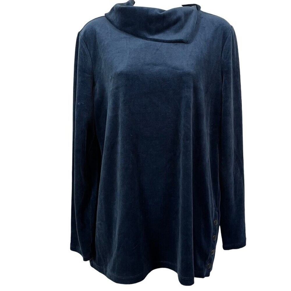 Talbots Womens Velour Cowl Neck Long Sleeve Pullover Top Shirt Dark Blue sz M